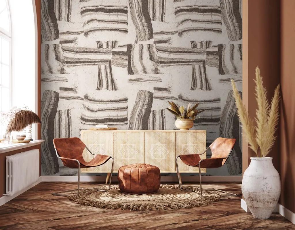 Rustic Earth-Layered Abstract Wall Mural
