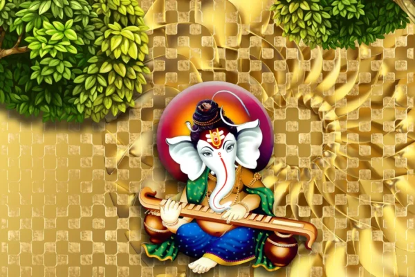 Veena Ganesha Wall Mural – Melodic Divine Art