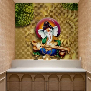 Veena Ganesha Wall Mural – Melodic Divine Art