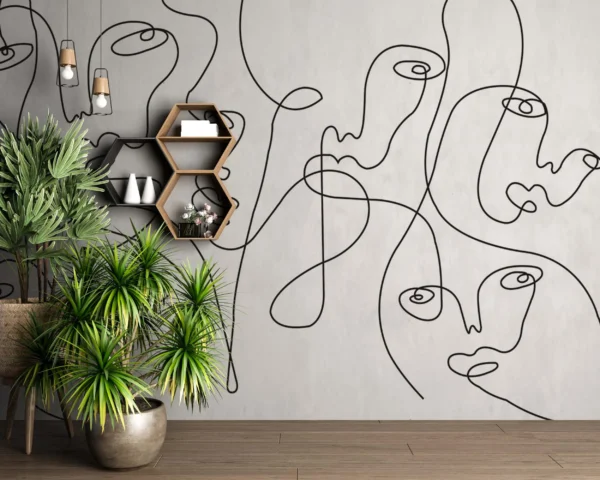 Abstract One Line Faces Wall Art