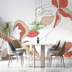 Floral Line Art Woman Wall Mural