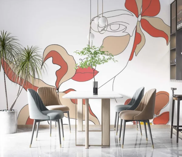 Floral Line Art Woman Wall Mural