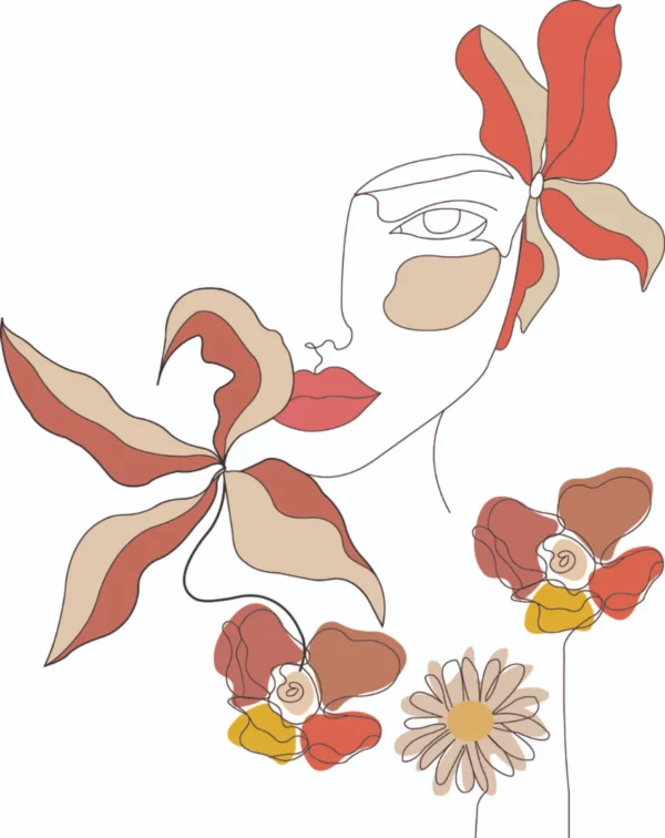 Floral Line Art Woman Wall Mural
