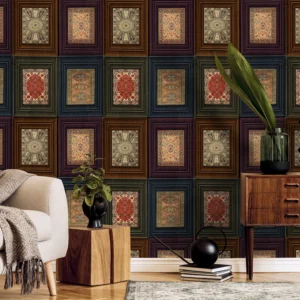 Grid Framed Persian Rug Wallpaper