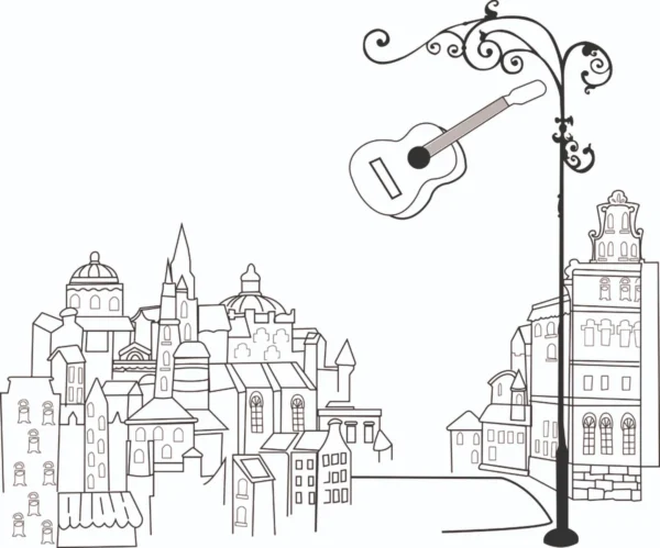 Guitar Street Urban Line Art