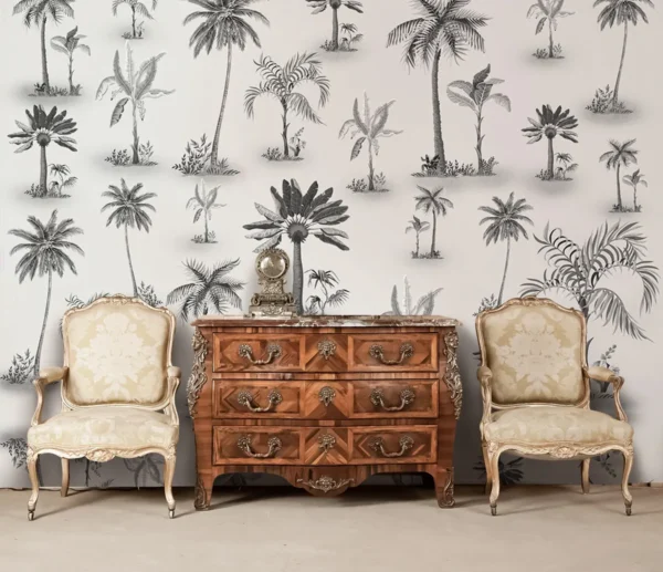 Monochrome Tropical Palm Tree Wallpaper