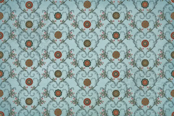 Ornate Blue Floral Damask Wallpaper