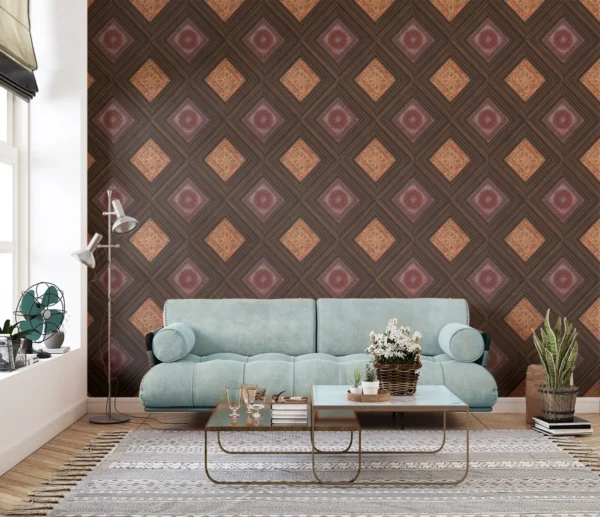 Rustic Diamond Wood Panel Wallpaper Design