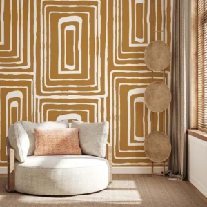Rustic Maze Geometric Wall Mural – Modern Boho Art