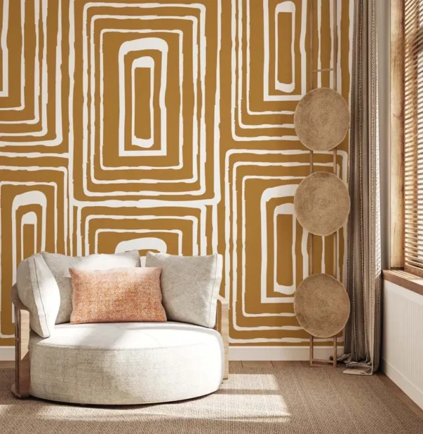 Rustic Maze Geometric Wall Mural – Modern Boho Art