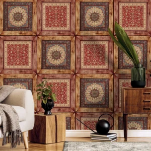 Vintage Carpet Panel Wallpaper with Wood Frame