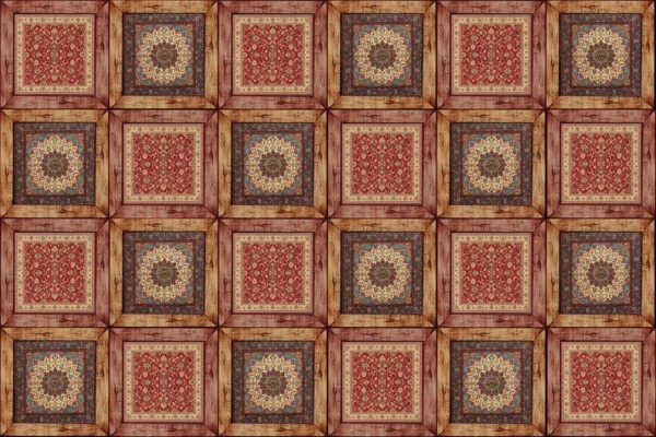Vintage Carpet Panel Wallpaper with Wood Frame