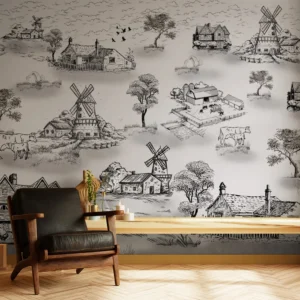 Vintage Countryside Sketch Wallpaper