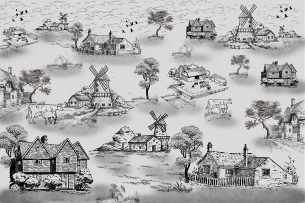 Vintage Countryside Sketch Wallpaper