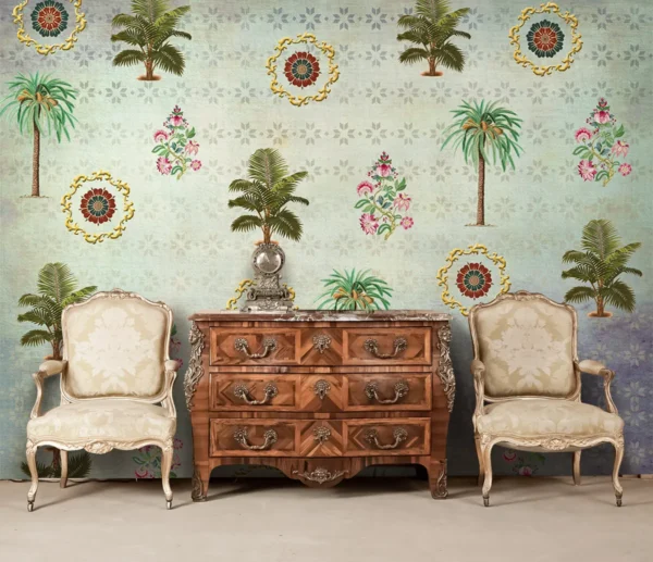 Vintage Palm Tree Floral Wallpaper