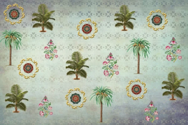 Vintage Palm Tree Floral Wallpaper