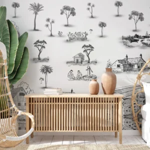 Vintage Farmhouse Village Life Wall Mural